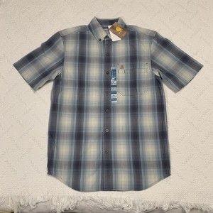 NWT Carhartt Mens Small Button Short Sleeve Relaxed Fit Plaid Shirt